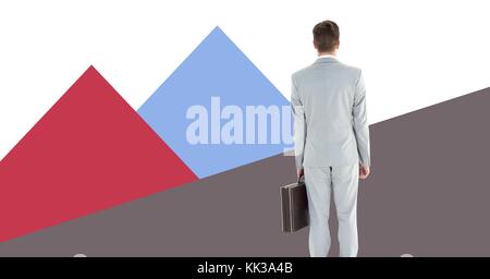 Digital composite of Businessman holding briefcase with minimal shapes Stock Photo