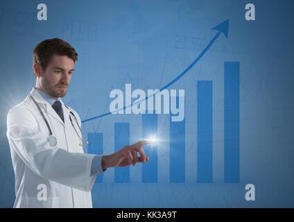 Digital composite of Doctor touching air glow with bar chart rising Stock Photo