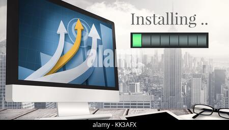 Digital composite of Installing progress status power bar and computer Stock Photo
