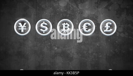 Digital composite of International Currency icons on stone background Stock Photo
