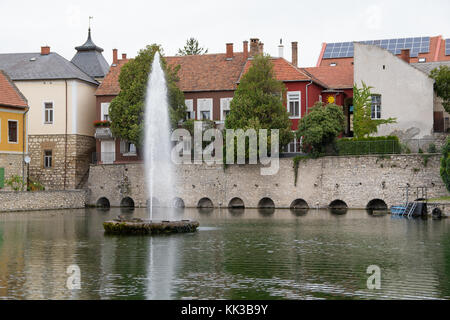 Fountain on Mill Pond in Tapolca, Hungary Stock Photo