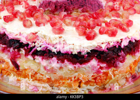 traditional salad  herring dressed layered with vegetables- Selyodka pod shuboy Stock Photo