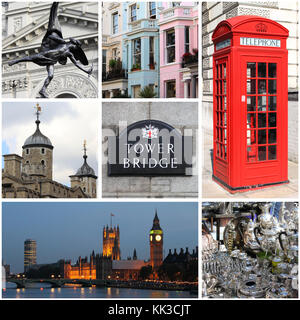Collage of landmarks of London, UK Stock Photo
