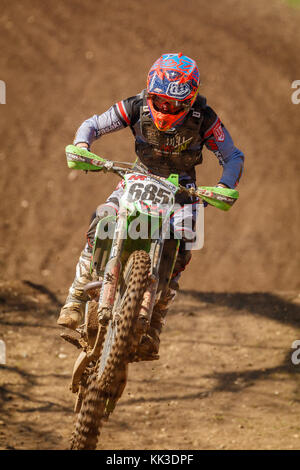 Steven Lenoir on the Hobbs Racing Kawasaki MX1 at the 2017 British Championship Motocross meeting at Cadders Hill, Lyng, Norfolk, UK. Stock Photo