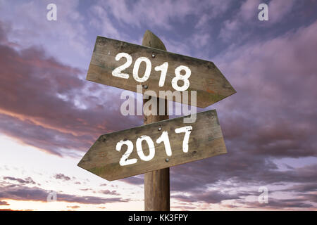 2018 direction sign with sky background.New year concept Stock Photo