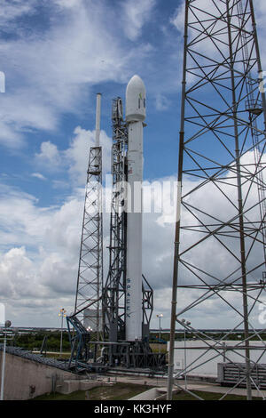 SpaceX's Falcon 9 rocket launched the AsiaSat 6 satellite to a geosynchronous transfer orbit in the early morning hours of Sunday, September 7th, 2014. Stock Photo