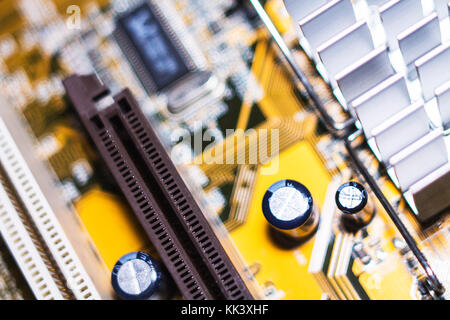 Computer in macro. Various details of computer components in closeup. Stock Photo