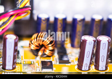 Computer in macro. Various details of computer components in closeup. Stock Photo
