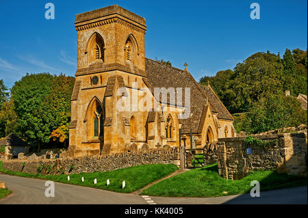 The small parish church of St Barnabus in the Cotswold village of Snowshill on a late summer afternoon Stock Photo