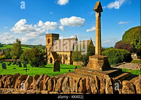 The small parish church of St Barnabus in the Cotswold village of Snowshill on a late summer afternoon Stock Photo