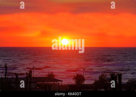 big sun over sea sunset red Stock Photo