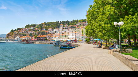 Ohrid Lake promenade, Ohrid city, Macedonia Stock Photo
