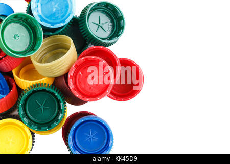many plastic covers of different colors, isolated on white background Stock Photo