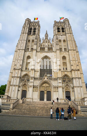 Brussels, Belgium - April 22, 2017: Panorama of the Cathedral of St. Michael and St. Gudula in Brussels, Belgium Stock Photo