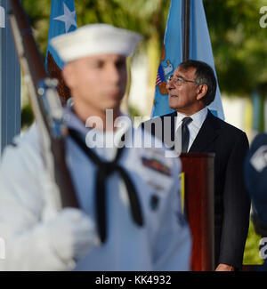 MIAMI, FL - NOVEMBER 19: Secretary of defense Leon Panetta attends the Change of Command Ceremony at US Southern Command on November 19, 2012 in Homestead, Florida.    People:  Leon Panetta Stock Photo