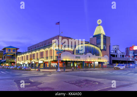 Brooklyn, New York - March 26, 2016: Coney Island subway station in New York City. It is the last stop on the BMT Lines and provides access to the bea Stock Photo