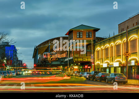 Brooklyn, New York - March 26, 2016: Coney Island subway station in New York City. It is the last stop on the BMT Lines and provides access to the bea Stock Photo