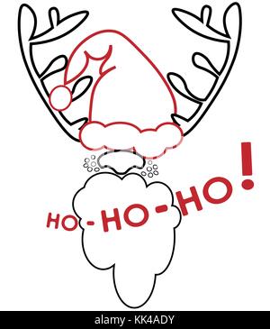 minimalist decoration, Santa's deer print Ho-ho-ho logo, sticker Stock Vector