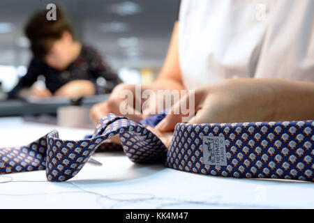 Bourgoin-Jallieu (south-eastern France): hand-made Hermes ties in the Marcel Gandit workshops specialised in the photoengraving of patters intended fo Stock Photo