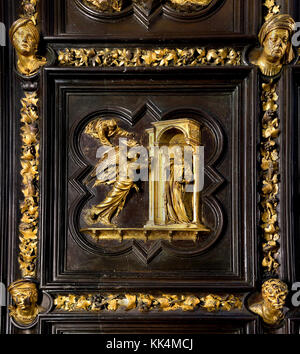 The Florence Baptistery ( Battistero di San Giovanni), Baptistery of Saint John,  door, Gates of Paradise, by Lorenzo Ghiberti  ( The Cattedrale di Santa Maria del Fiore of Florence - Cathedral of Saint Mary of the Flower 1336 )  Museo dell'Opera del Duomo Florence Italy Italian. (original door panel )