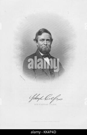 Engraved portrait of Schuyler Colfax, United States Representative from Indiana (185569), Speaker of the House of Representatives (186369), and the 17th Vice President of the United States (186973), his signature depicted at the bottom, Indiana, 1870. From the New York Public Library. Stock Photo