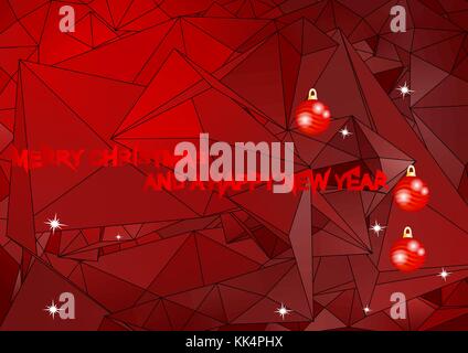 Red Christmas background with balls and stars Stock Vector