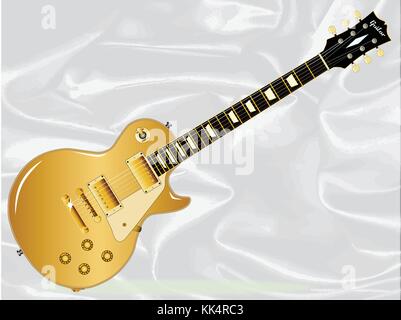 The definitive rock and roll guitar in gold top isolated over a white silk background. Stock Vector