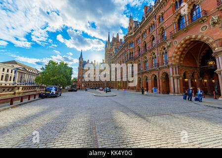 LONDON, UNITED KINGDOM - SEPTEMBER 23: This is the exterior of Kings Cross St Pancras railway station which services the Eurostar line on September 23 Stock Photo