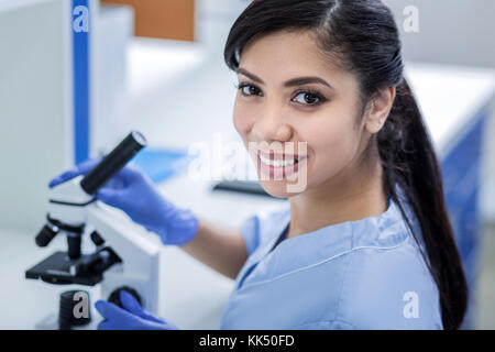 Portrait of happy delighted scientist Stock Photo