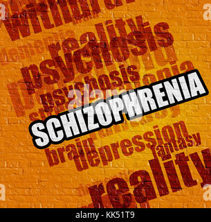 Healthcare concept: Schizophrenia on Yellow Wall . Stock Photo