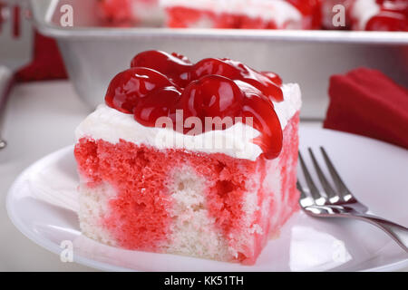 Closeup of a piece of cake with cherry topping Stock Photo