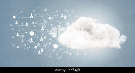 Lines and dots as networking idea drawn on blue background Stock Photo
