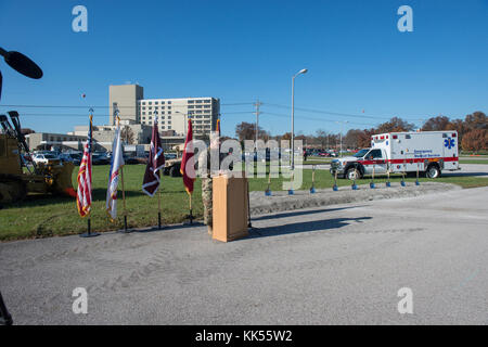 USA MEDDAC Commander COL Kevin Bass addresses the crowd during the Ireland Army Health Clinic Groundbreaking Ceremony at Fort Knox, Kentucky. Stock Photo