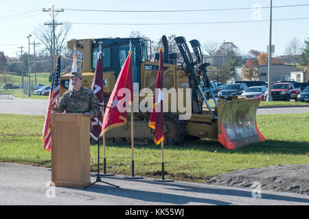 USA MEDDAC Commander COL Kevin Bass addresses the crowd during the Ireland Army Health Clinic Groundbreaking Ceremony at Fort Knox, Kentucky. Stock Photo