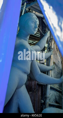 Clay idol of Durga maa, in selective focus,for 'Durga Puja' festival in Kumartuli, Kolkata. Biggest festival of Hinduism. Stock Photo