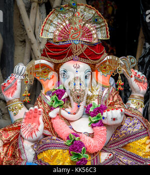 Close up lord ganesh elephant headed god om trishul painted forehead ...