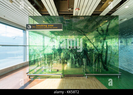 cigarettes amsterdam airport Smoking room at Amsterdam Schiphol airport, Netherlands, Europe Stock Photo