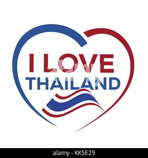 I love thailand with outline of heart and flag of thailand, icon design, isolated on white background. Stock Vector