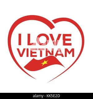 I love vietnam with outline of heart and flag of vietnam, icon design, isolated on white background Stock Vector