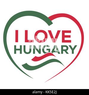 I love hungary with outline of heart and flag of hungary, icon design, isolated on white background. Stock Vector