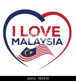 I love malaysia with outline of heart and flag of malaysia, icon design, isolated on white background. Stock Vector