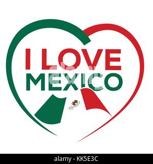 I love mexico with outline of heart and flag of mexico, icon design, isolated on white background. Stock Vector