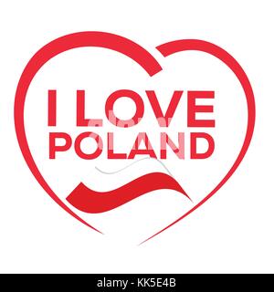 I love poland with outline of heart and flag of poland, icon design, isolated on white background. Stock Vector