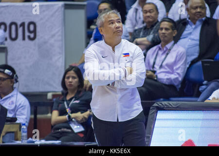 Cubao, Quezon City, Philippines. 27th Nov, 2017. Gilas Pilipinas coach Chot Reyes Gilas Pilipinas defended their home against Chinese Taipei. Game ended at 90 - 83. Credit: Noel Jose Tonido/Pacific Press/Alamy Live News Stock Photo