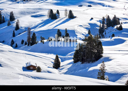 Winter sunrise over Alpe di Siusi Dolomites, Italy Stock Photo