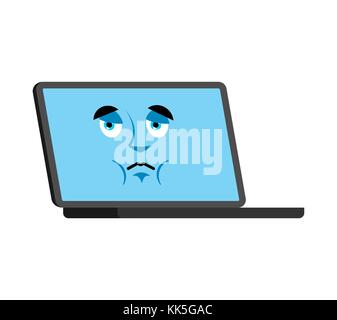 Computer sad emoji face avatar. Laptop sorrowful emotions. PC dull. Vector illustration Stock Vector