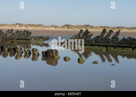 The wreck of the SS Nomen on Berrow Sands near Burnham-on-Sea, Somerset, England Stock Photo