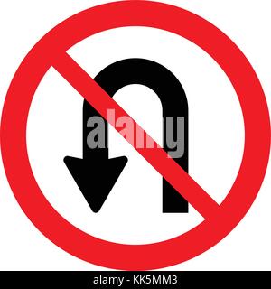 No U turn road sign, vector illustration. Stock Vector