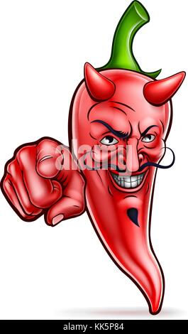 Cartoon Devil Red Chilli Pepper Pointing Stock Vector