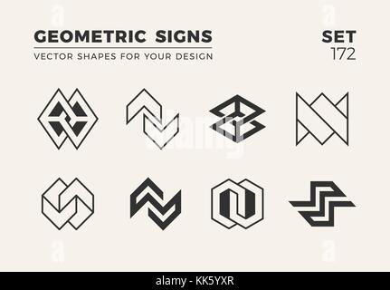 Set of eight minimalistic trendy shapes. Stylish vector logo emb Stock Vector